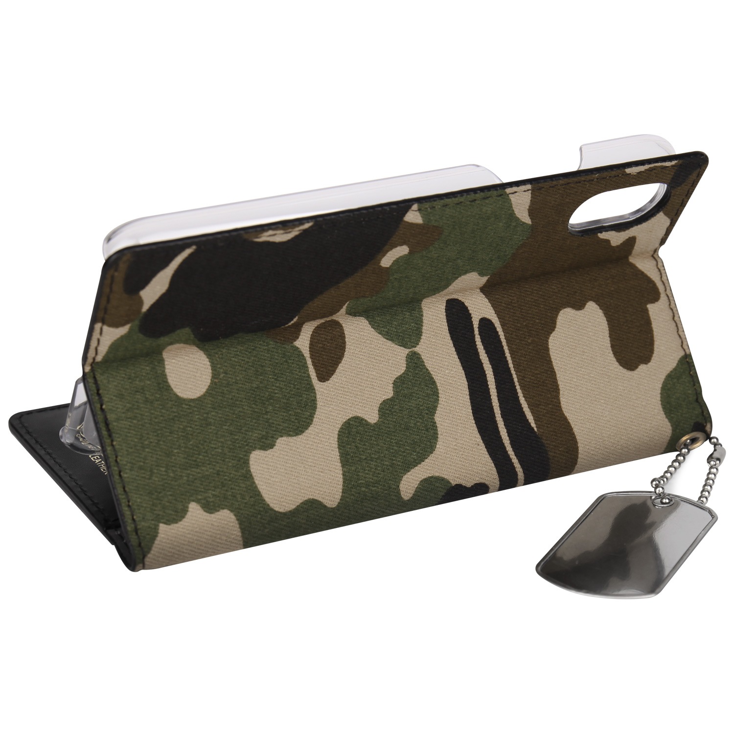iPhone SE 第2世代 se2 ケース iPhone XS/X/8/7 ケース 手帳型 HANSMARE CAMO CASE（ハンスマレ カモケース）アイフォン カバー スタンド機能付き カモフラ柄 ドッグタグ スタッズ