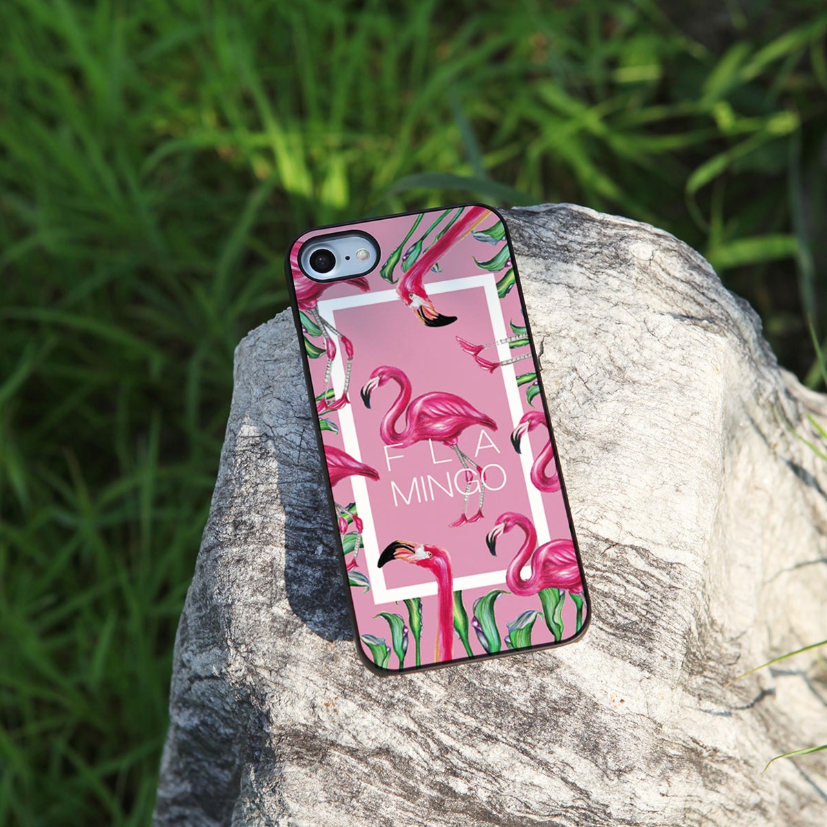iPhone SE (第3世代) ケース カバー Dparks ブラックケース FLAMINGO SQUARE [iPhone SE3/SE2/8/7]