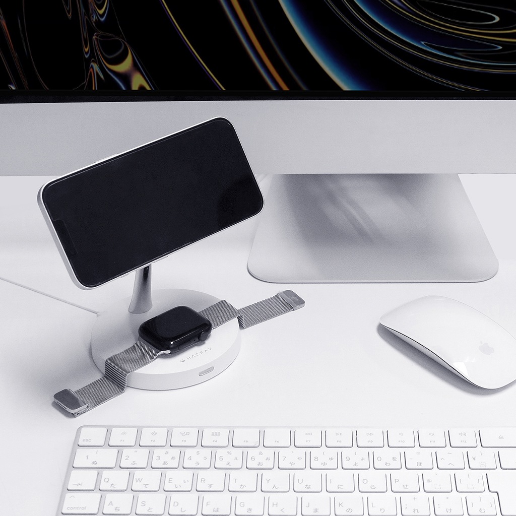 HACRAY 4in1 マグネット式 マルチチャージャー スタンド Apple WatchｘiPhoneｘAirPodsｘAndroid 置くだけOK