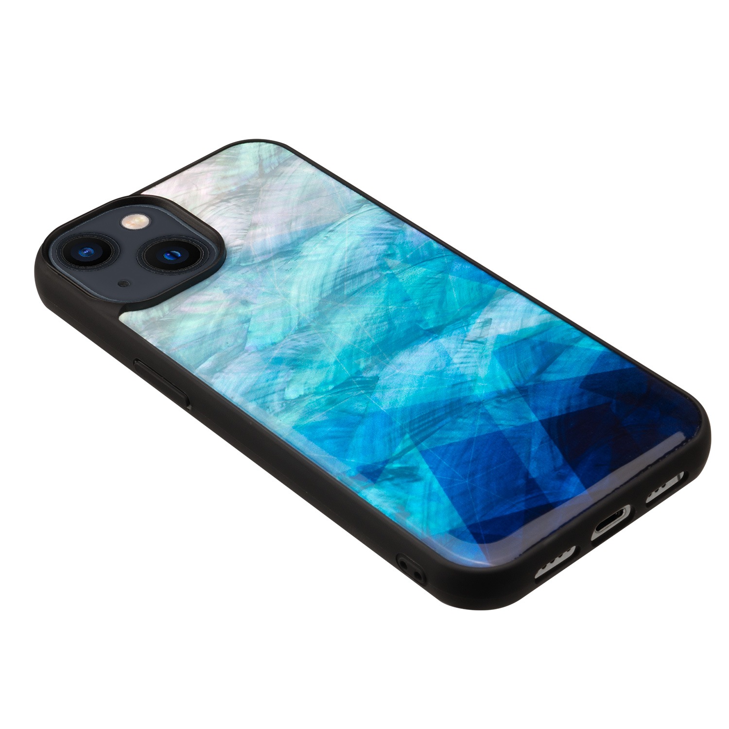 ikins 天然貝ケース [ iPhone 14 Plus / 14 Pro Max ] Blue Lake パール