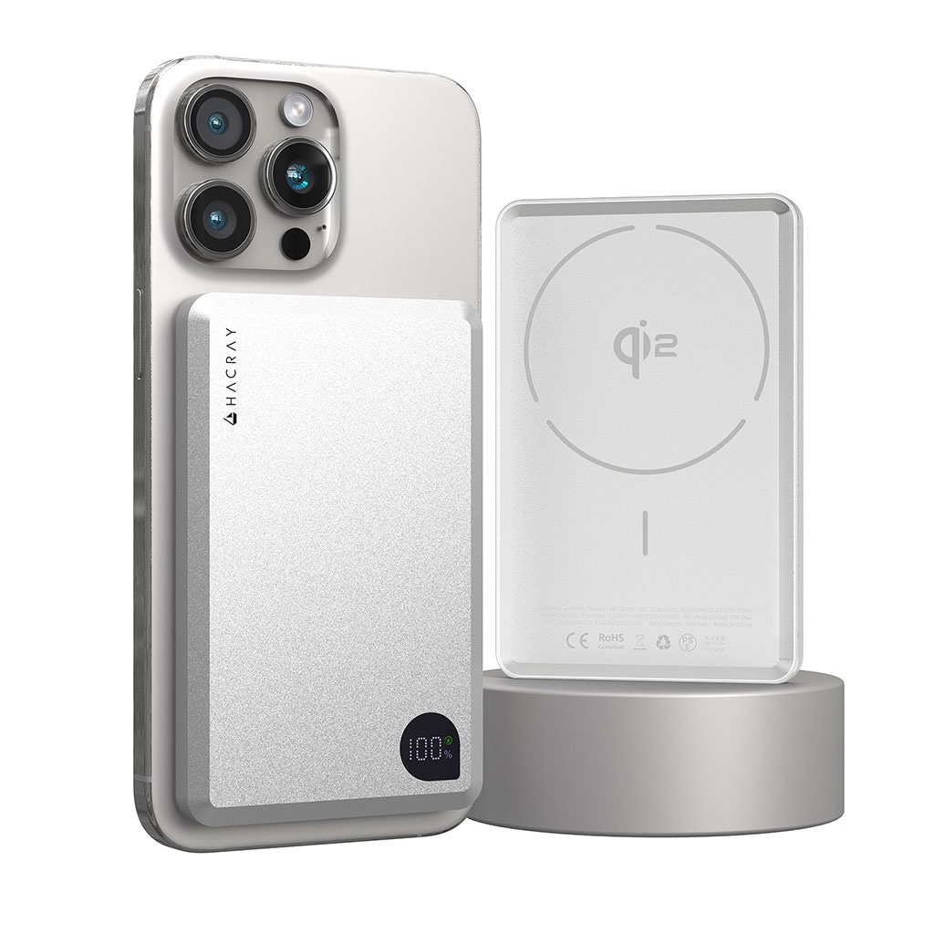 AirSlim Qi2対応 モバイルバッテリー マグネットワイヤレスバッテリー [MagSafe対応 モバイルバッテリー] for iPhone、AirPods、Apple Watch、iPadなど