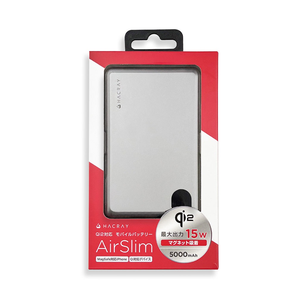 AirSlim Qi2対応 モバイルバッテリー マグネットワイヤレスバッテリー [MagSafe対応 モバイルバッテリー] for iPhone、AirPods、Apple Watch、iPadなど
