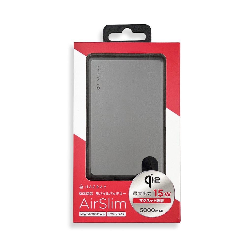 AirSlim Qi2対応 モバイルバッテリー マグネットワイヤレスバッテリー [MagSafe対応 モバイルバッテリー] for iPhone、AirPods、Apple Watch、iPadなど
