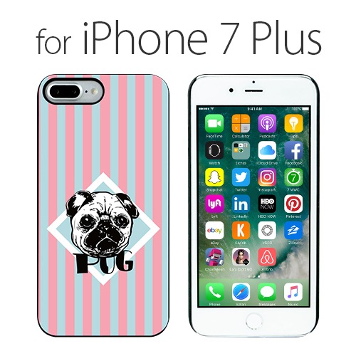 iPhone 8 Plus / 7 Plus ケース Dparks ブラックケース ストライプ パグ（ディーパークス）アイフォン カバー イヌ
