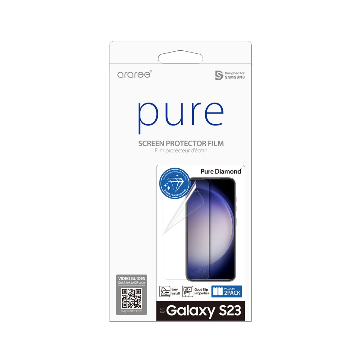 araree Galaxy S23 / Galaxy S23 Ultra 対応 全画面保護フィルム 曲面までカバー PURE DIAMOND (2枚入り) クリア [SAMSUNGの公式認証]
