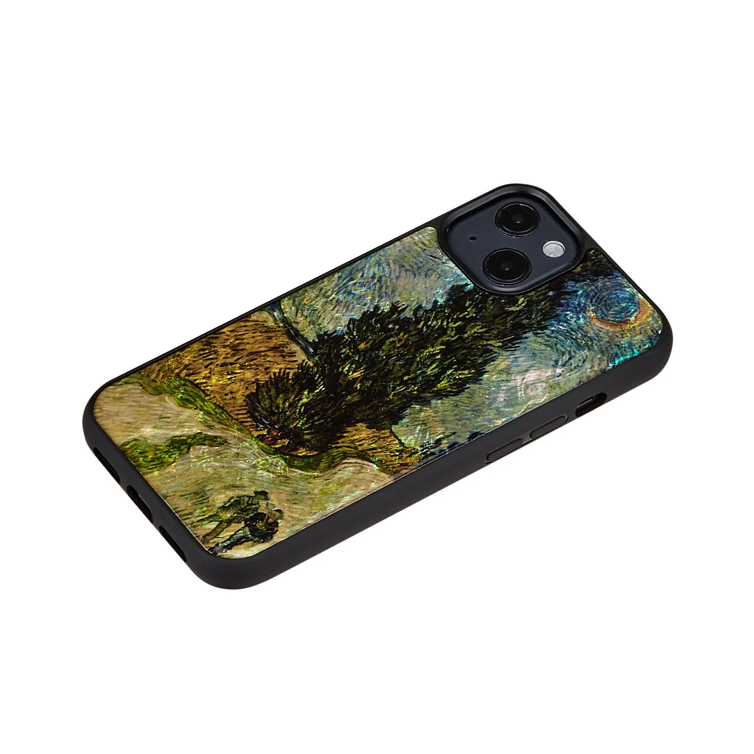 iPhone 13 ケース 天然貝 バックカバー ikins 名画シリーズ  【 ゴッホ 】 背面カバー型 アイフォンケース