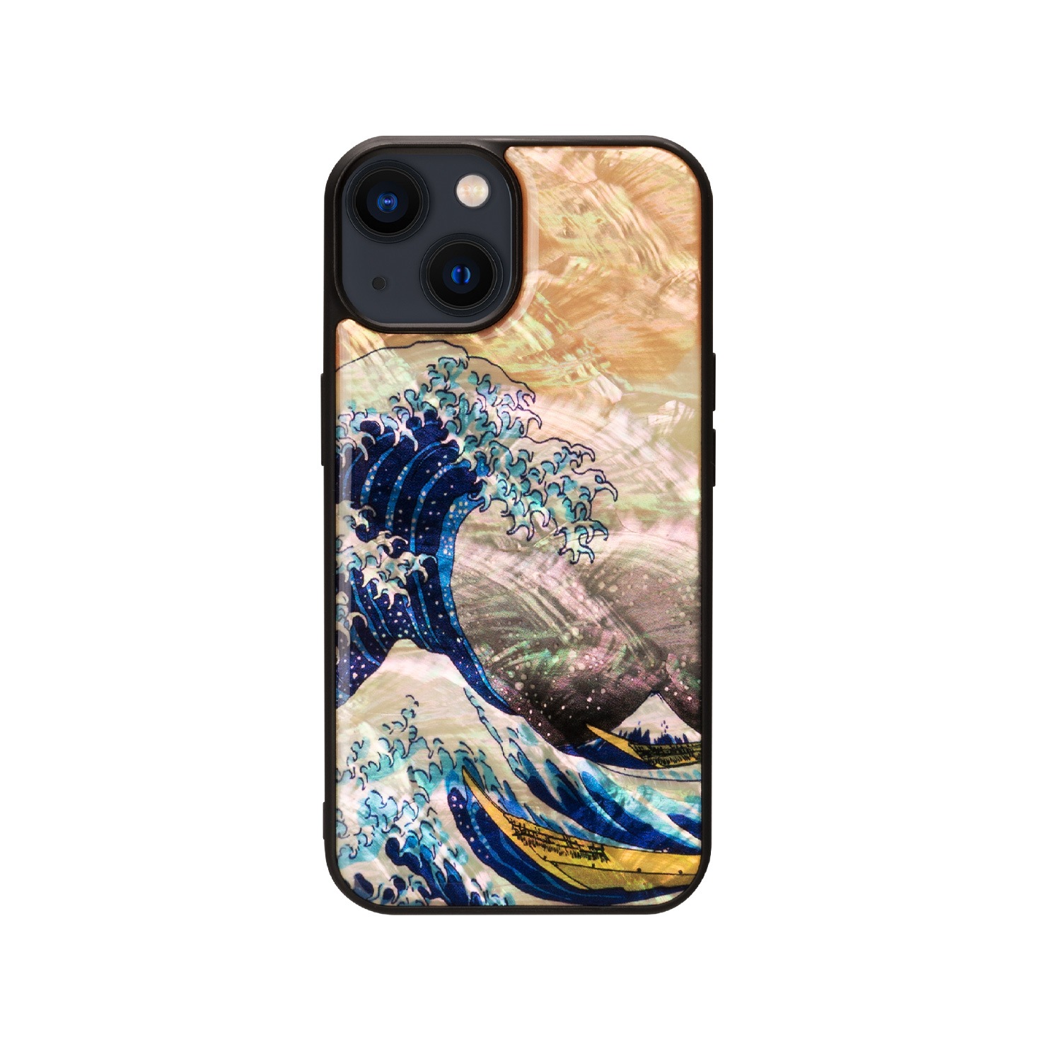 ikins 天然貝ケース [ iPhone 14 / 14 Pro ] 神奈川沖浪裏 パール