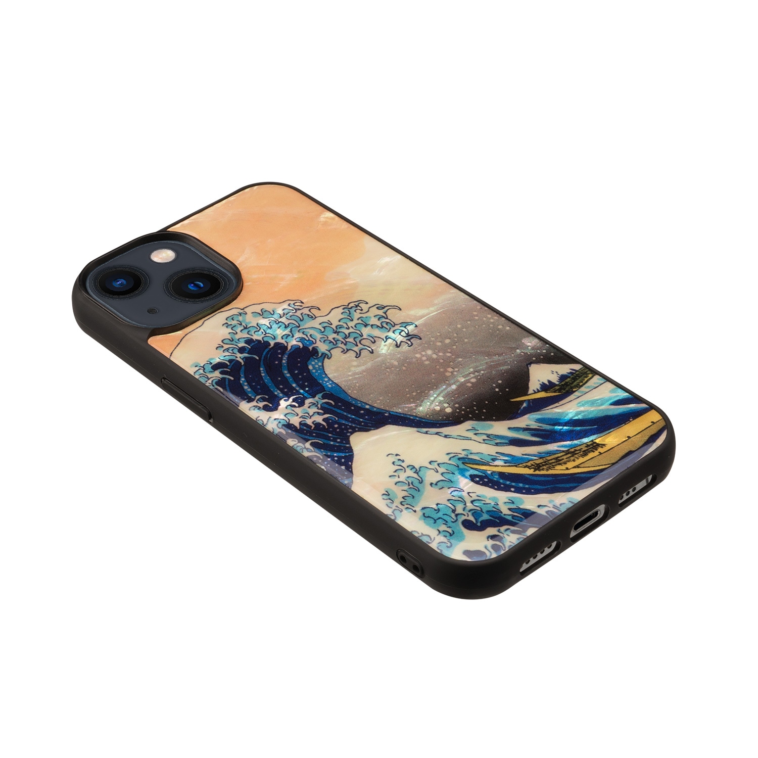 ikins 天然貝ケース [ iPhone 14 / 14 Pro ] 神奈川沖浪裏 パール