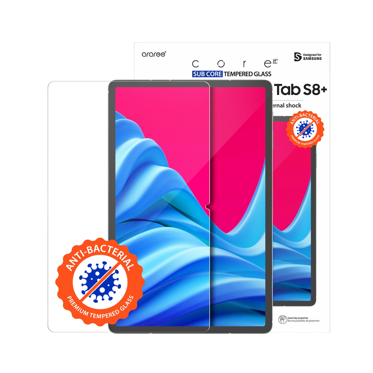 araree Galaxy Tab S8+ 抗菌強化ガラスフィルム SUB CORE クリア【サムスン公式認証品】