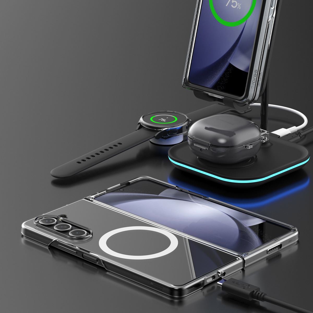 araree Galaxy Z Fold5 クリア ケース Nukin M マグネット搭載でMagSafe対応 カバー [SAMSUNGの公式認証品]