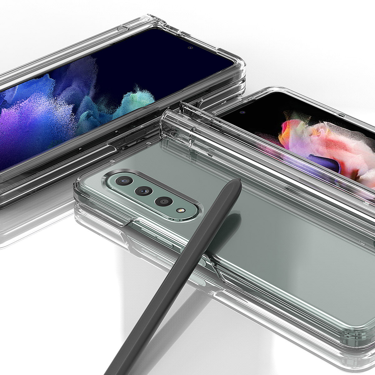 araree 【 Galaxy Z Fold3 5G ケース 】ペンホルダー＆ヒンジガード付 NUKIN 360 クリア ヒンジまで360°保護