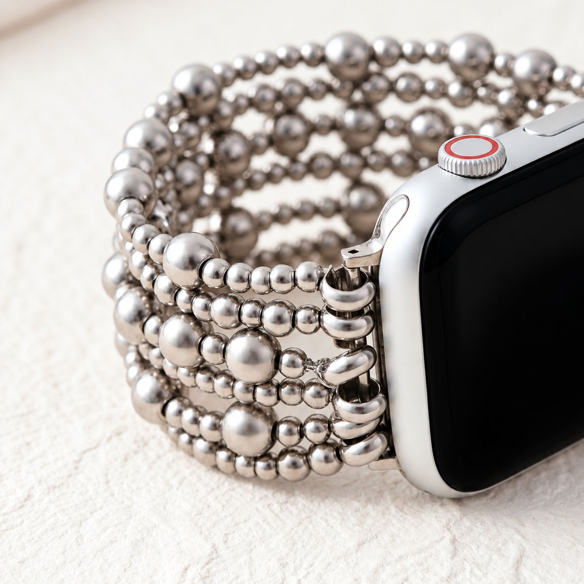 アップルウォッチバント ハンドメイド アース デミュア ストレッチ プラチナシルバー for Apple Watch 38-49mm（S・Lサイズ）＜予約受付中＞