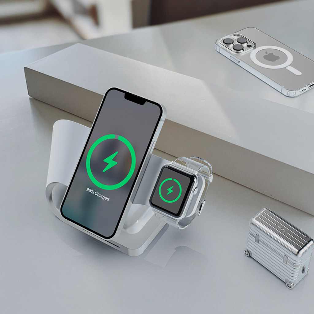 miak ワイヤレスチャージャー 3in1 Wave ワイヤレス充電スタンド [ for iPhone Apple Watch AirPods 同時充電 Android ]