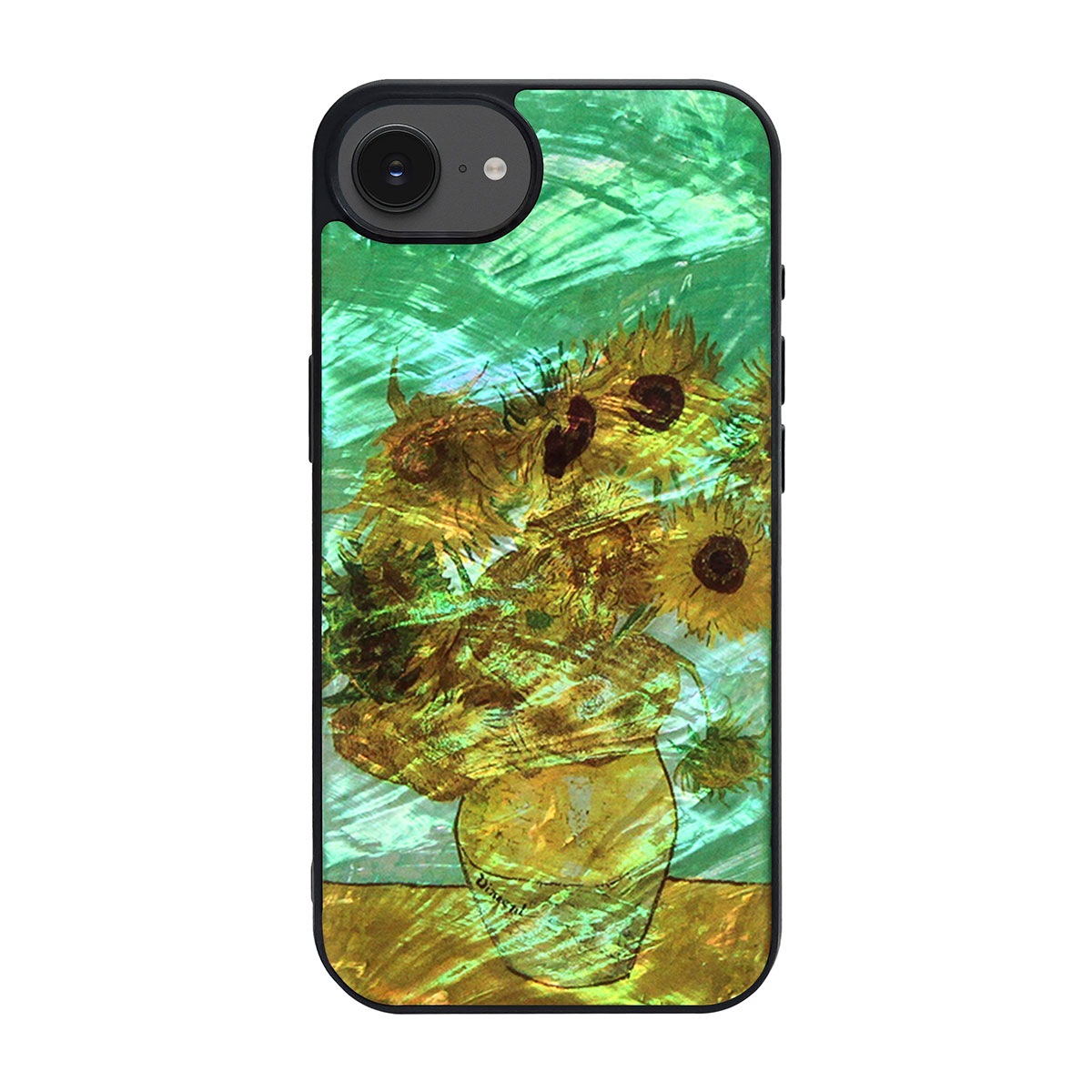 [iPhone 16e 用] 天然貝ケース ゴッホ 名画シリーズ 夜のカフェテラス 星月夜 ひまわり