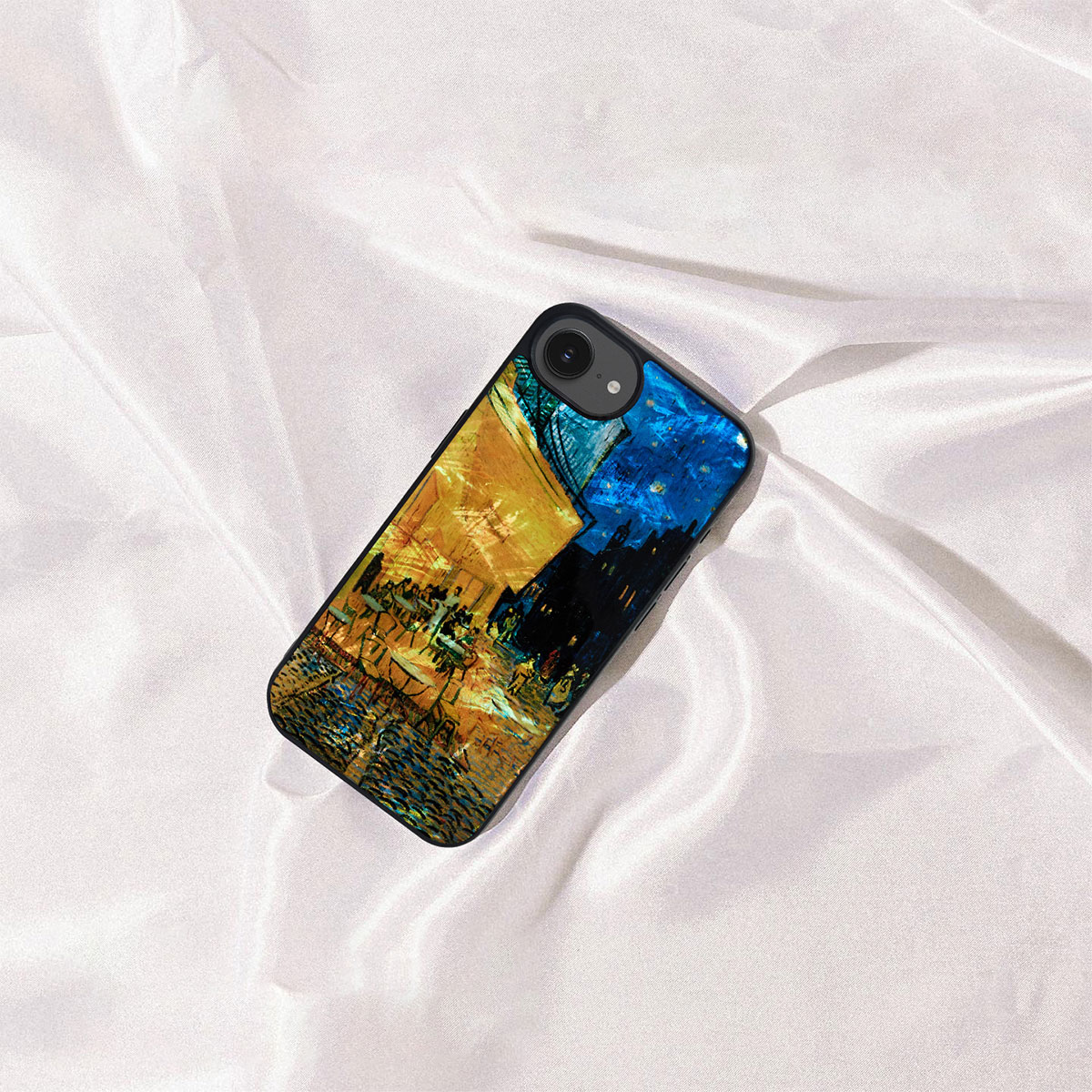 [iPhone 16e 用] 天然貝ケース ゴッホ 名画シリーズ 夜のカフェテラス 星月夜 ひまわり