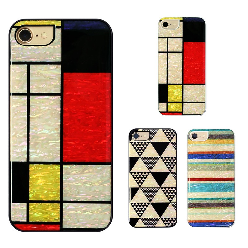 iPhone SE (第3世代) ケース カバー ikins 天然貝ケース 幾何学デザイン [iPhone SE3/SE2/8/7] Mondrian Pyramid Equator