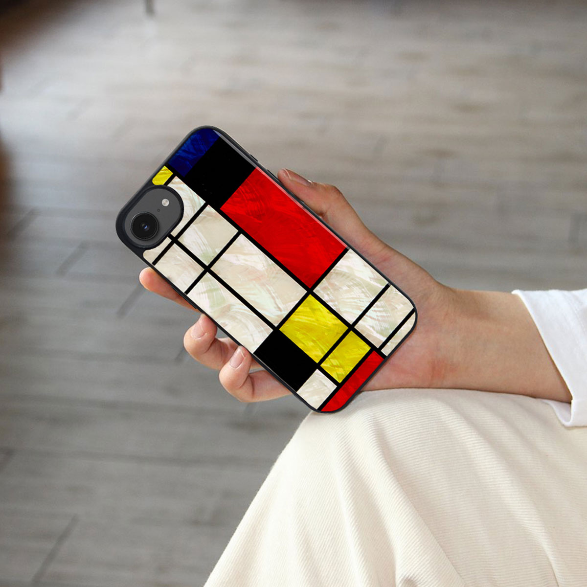 [iPhone 16e 用] 天然貝ケース Mondrian（モンドリアン）