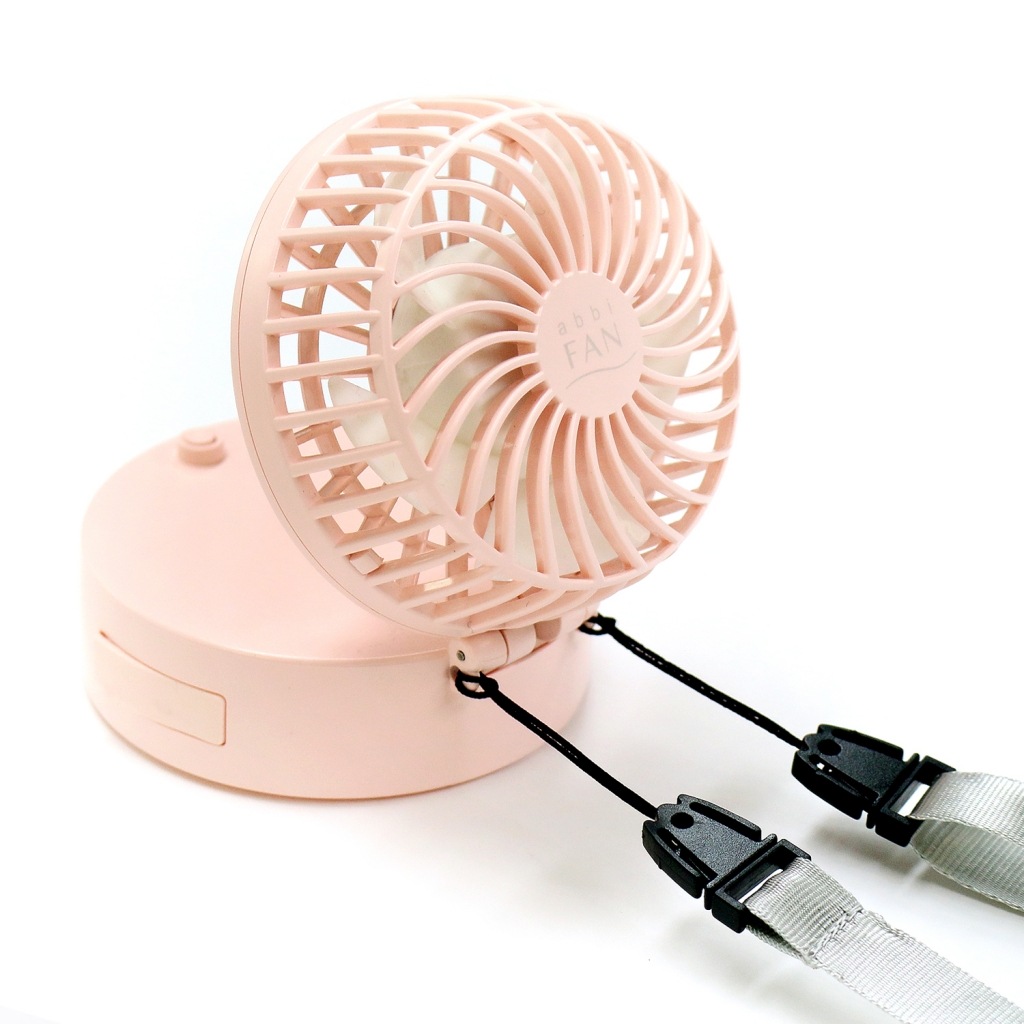 ハンディファン 携帯扇風機 abbi Fan Mirror 卓上 ミラー付き ポータブルファン [ハンズフリー 首かけストラップ付き]