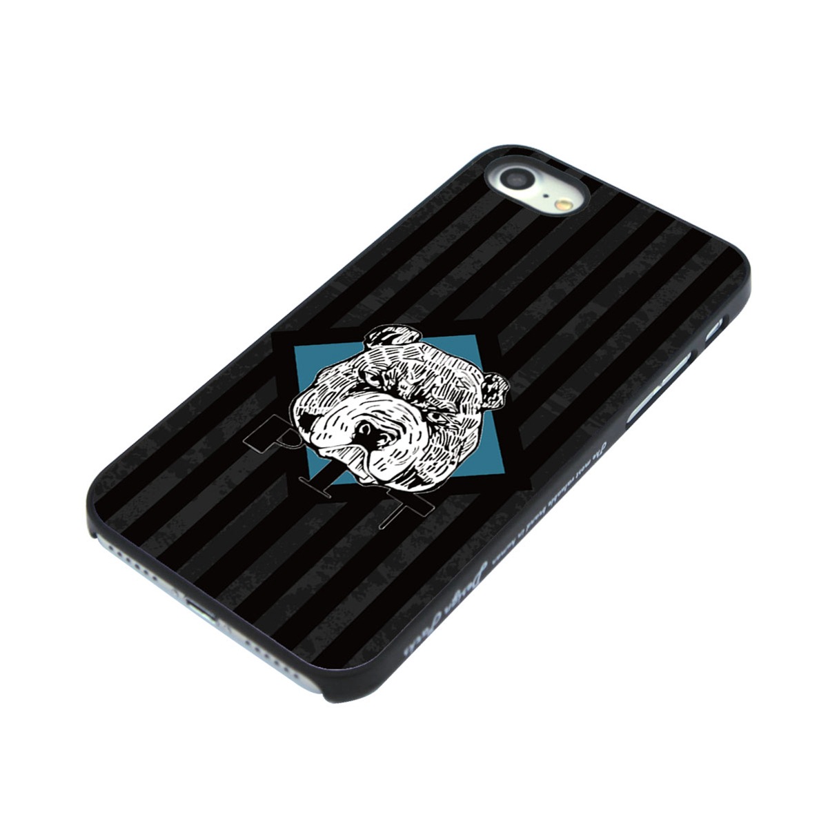 【iPhone SE 第2世代 (SE2) / 8 / 7 ケース】Dparks ブラックケース ストライプ＆ドッグ【パグ / ブルドッグ】