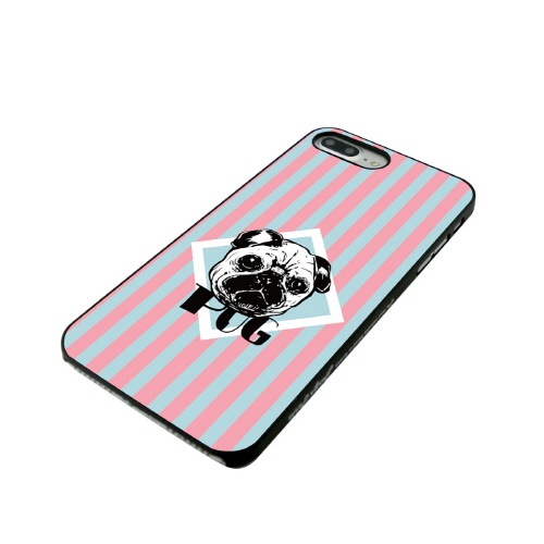 iPhone 8 Plus / 7 Plus ケース Dparks ブラックケース ストライプ パグ（ディーパークス）アイフォン カバー イヌ