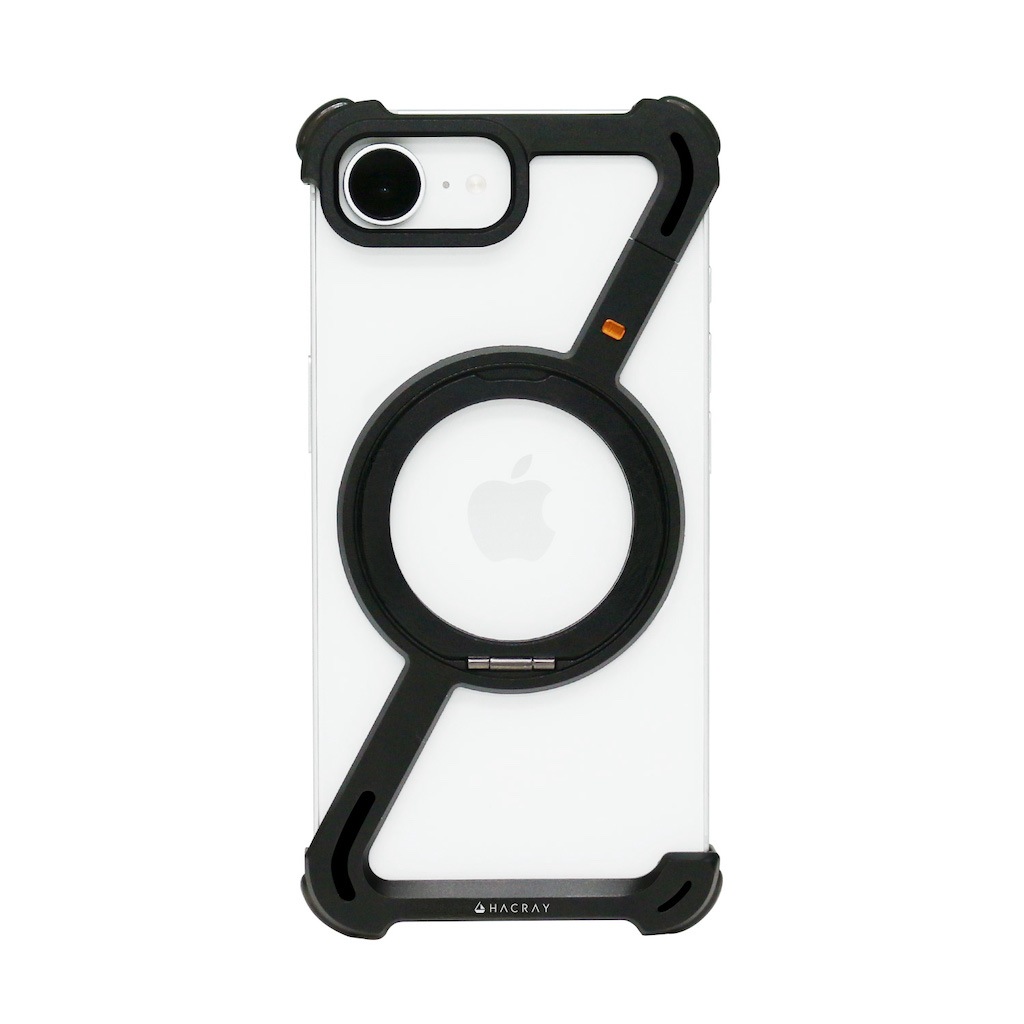 [iPhone 16e 用] アルミ バンパーケース 360 RingStand バンパー （リングスタンド）ブランド・シルバー