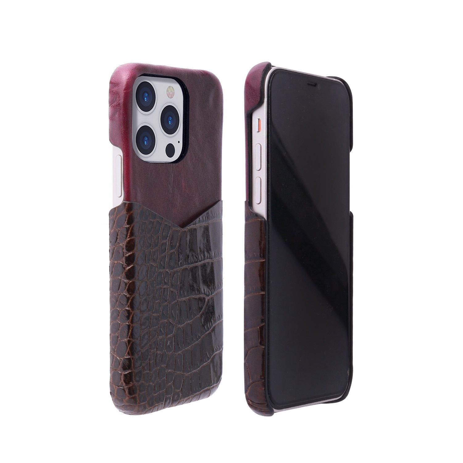 [iPhone 13 / 13 Pro 用] LIPARI & CORFU イタリアンレザー コンビ ポケット付き バックケース 本革 日本製