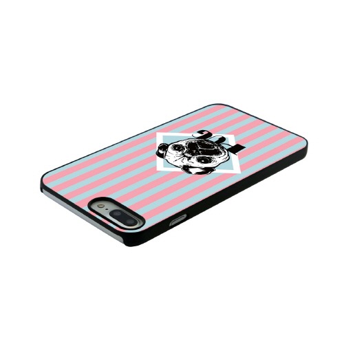 iPhone 8 Plus / 7 Plus ケース Dparks ブラックケース ストライプ パグ（ディーパークス）アイフォン カバー イヌ