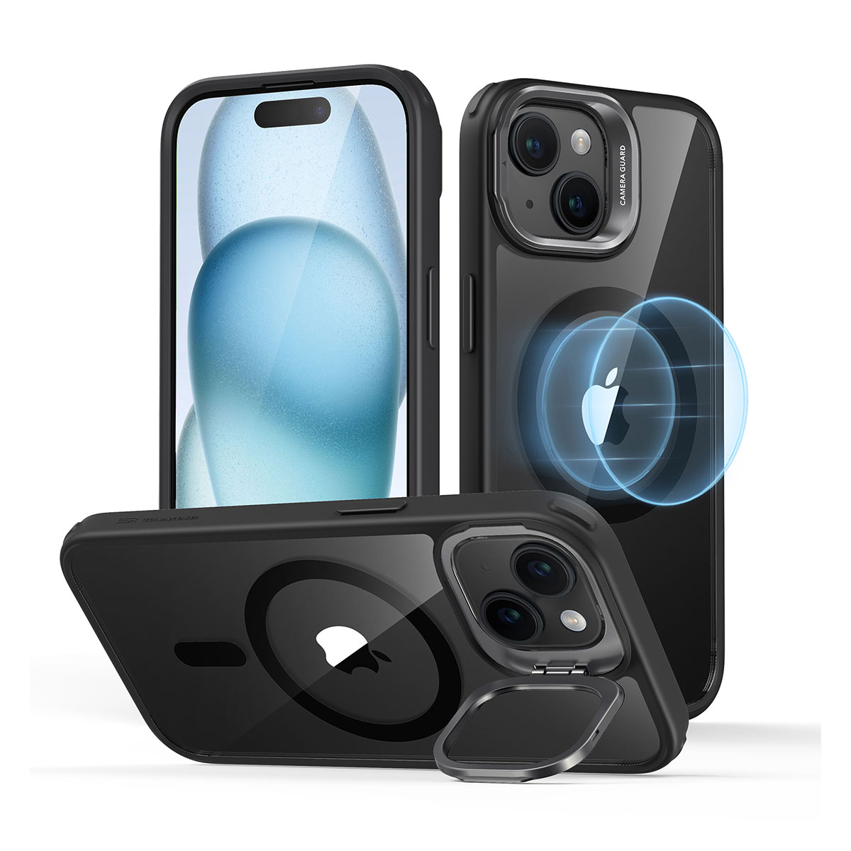 [iPhone 16 / 16 Pro / 16 Pro Max 用] Classic スタンド付きハイブリッドケース 透明背面カバー 米軍MIL規格の耐衝撃性 for iPhone 16 / 15 シリーズ