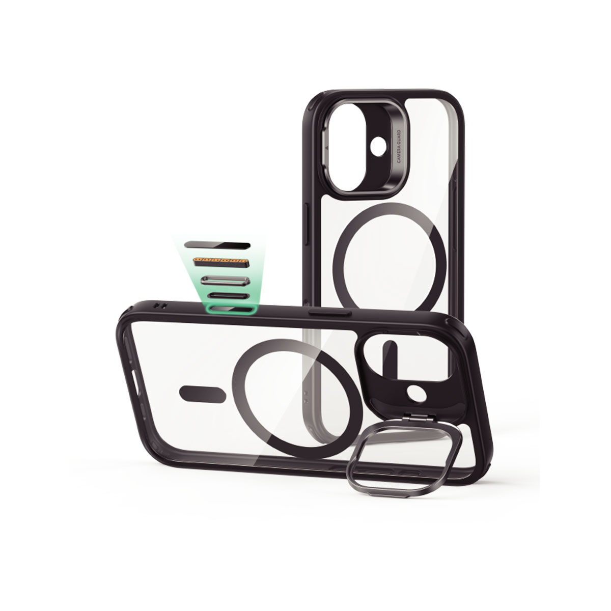 [ iPhone 17 / iPhone Air / 17 Pro / 17 Pro Max 用] 米軍MIL規格 Classic スタンド付きハイブリッドケース 透明カバー for iPhone 17 / 16 / 15 シリーズ