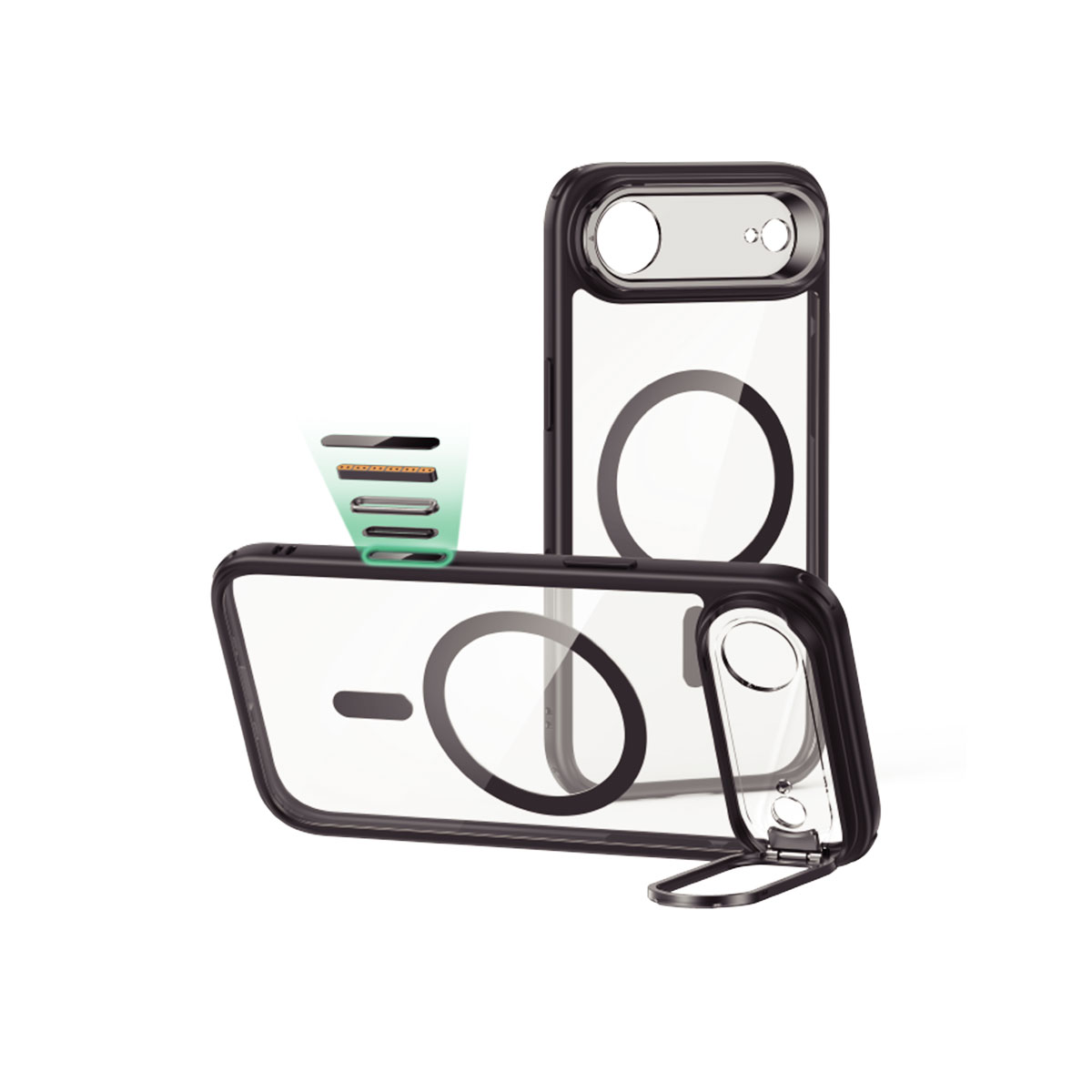 [ iPhone 17 / iPhone Air / 17 Pro / 17 Pro Max 用] 米軍MIL規格 Classic スタンド付きハイブリッドケース 透明カバー for iPhone 17 / 16 / 15 シリーズ