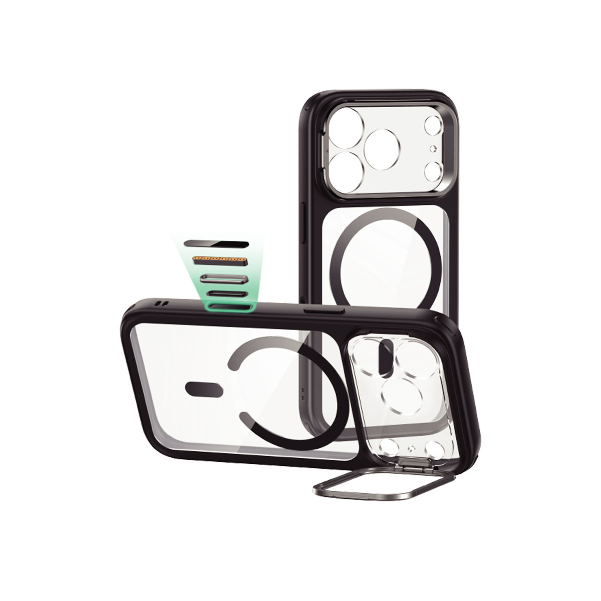 [ iPhone 17 / iPhone Air / 17 Pro / 17 Pro Max 用] 米軍MIL規格 Classic スタンド付きハイブリッドケース 透明カバー for iPhone 17 / 16 / 15 シリーズ