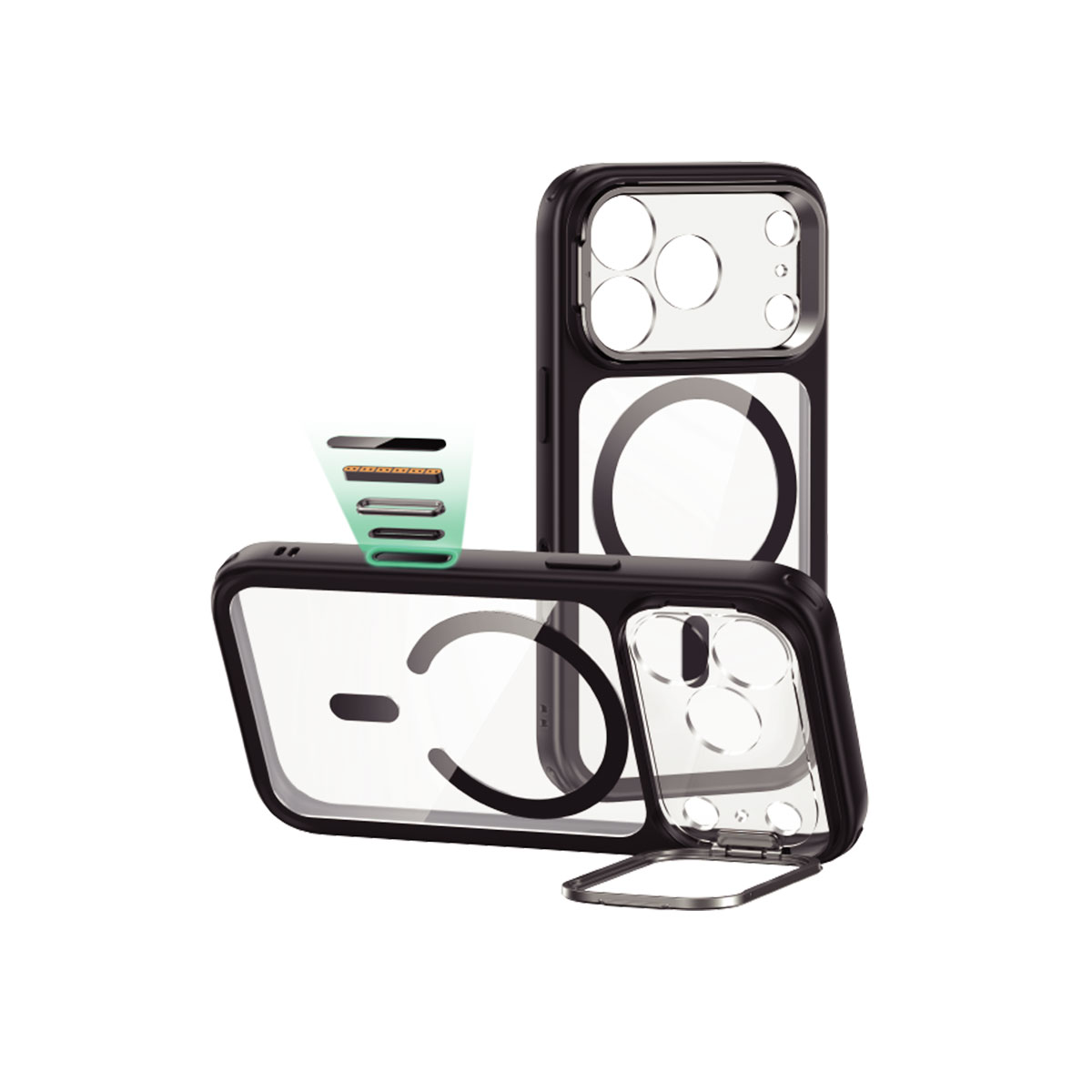 [ iPhone 17 / iPhone Air / 17 Pro / 17 Pro Max 用] 米軍MIL規格 Classic スタンド付きハイブリッドケース 透明カバー for iPhone 17 / 16 / 15 シリーズ