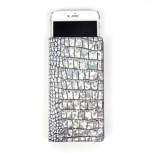 スマホケース 本革 手帳型 スライド式 多機種対応マルチケース Gaze Hologram Croco Diary（ゲイズ ホログラムダイアリー）Mサイズ Lサイズ 5～5.5インチまで 縦15cm×幅7.5cmまでのスマホ 縦16cm×幅8cmまでのスマホ