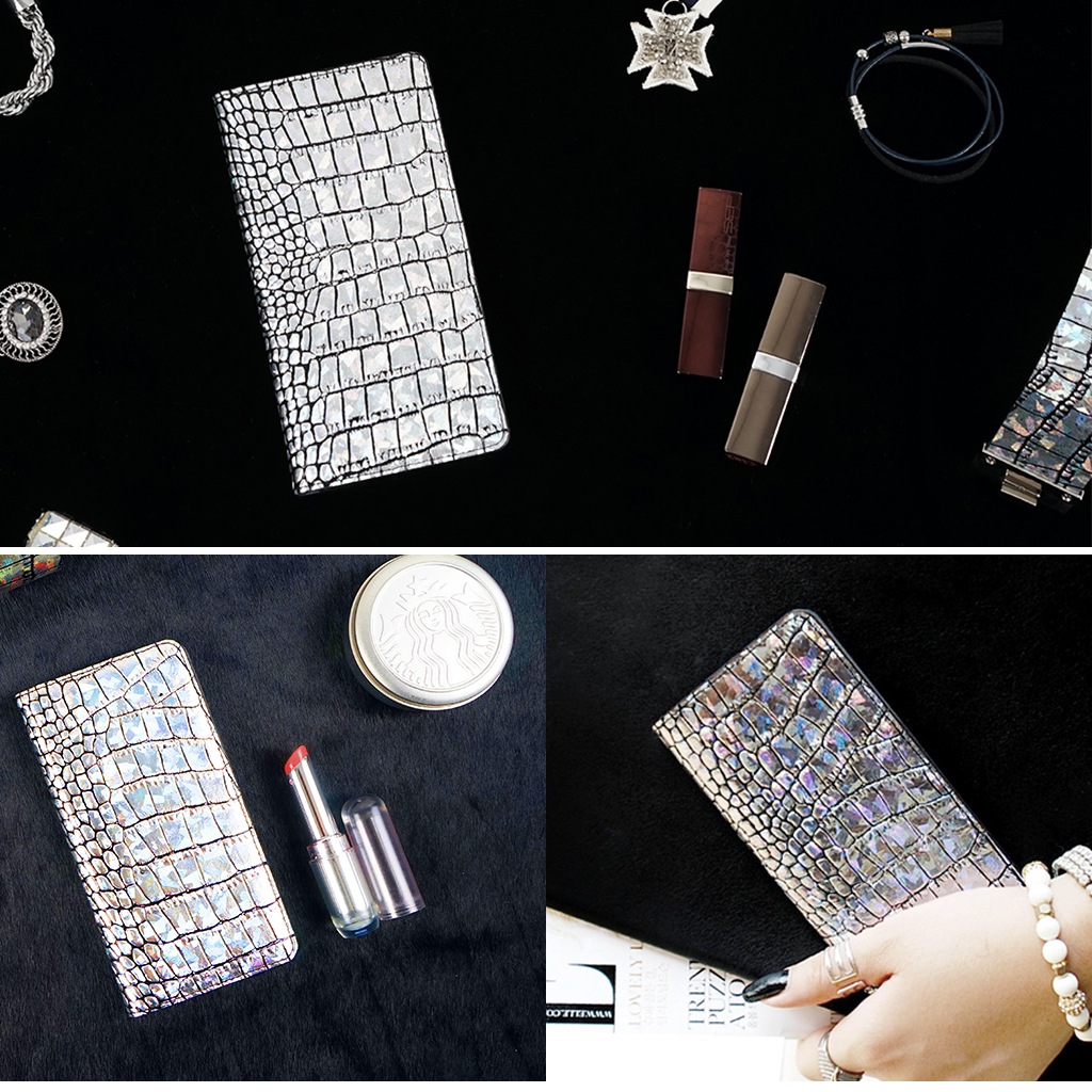 スマホケース 本革 手帳型 スライド式 多機種対応マルチケース Gaze Hologram Croco Diary（ゲイズ ホログラムダイアリー）Mサイズ Lサイズ 5～5.5インチまで 縦15cm×幅7.5cmまでのスマホ 縦16cm×幅8cmまでのスマホ