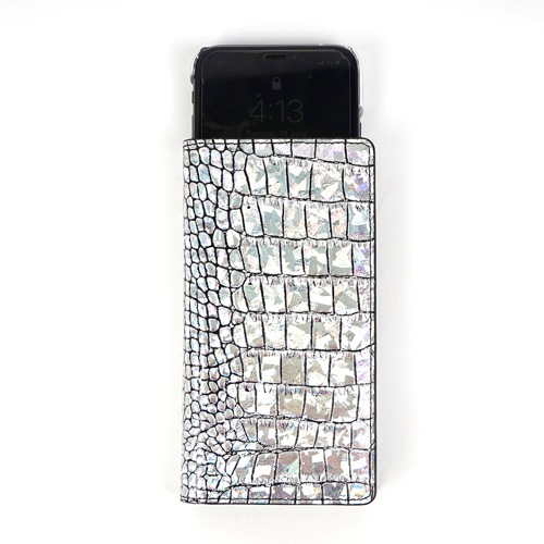 スマホケース 本革 手帳型 スライド式 多機種対応マルチケース Gaze Hologram Croco Diary（ゲイズ ホログラムダイアリー）Mサイズ Lサイズ 5～5.5インチまで 縦15cm×幅7.5cmまでのスマホ 縦16cm×幅8cmまでのスマホ