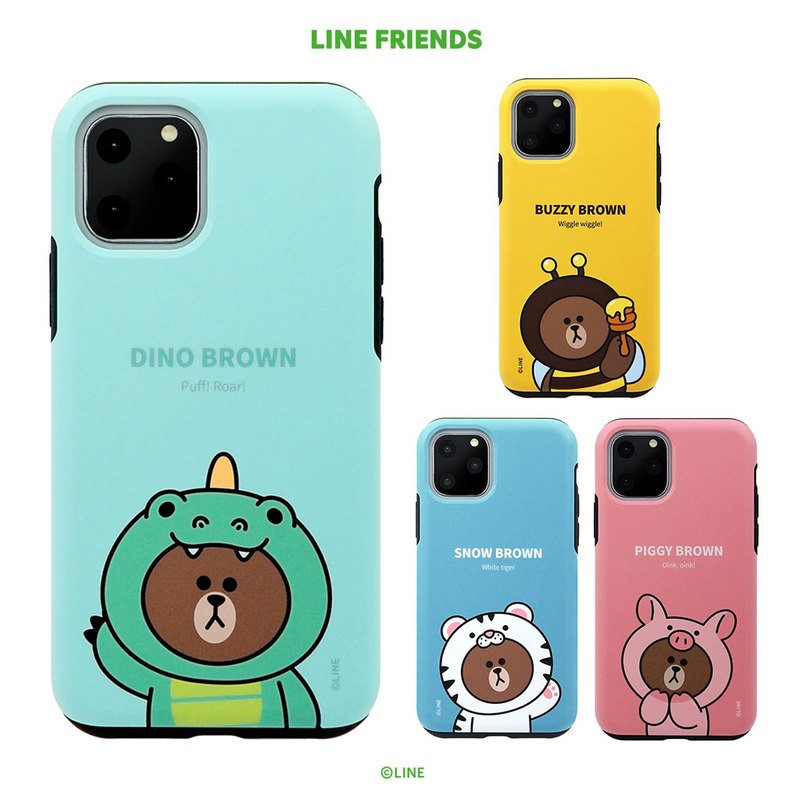 iPhone SE (第3世代) ケース カバー LINE FRIENDS JUNGLE BROWN DUAL GUARD  [iPhone SE3/SE2/11 Pro/11/11 Pro Max/XS/X]