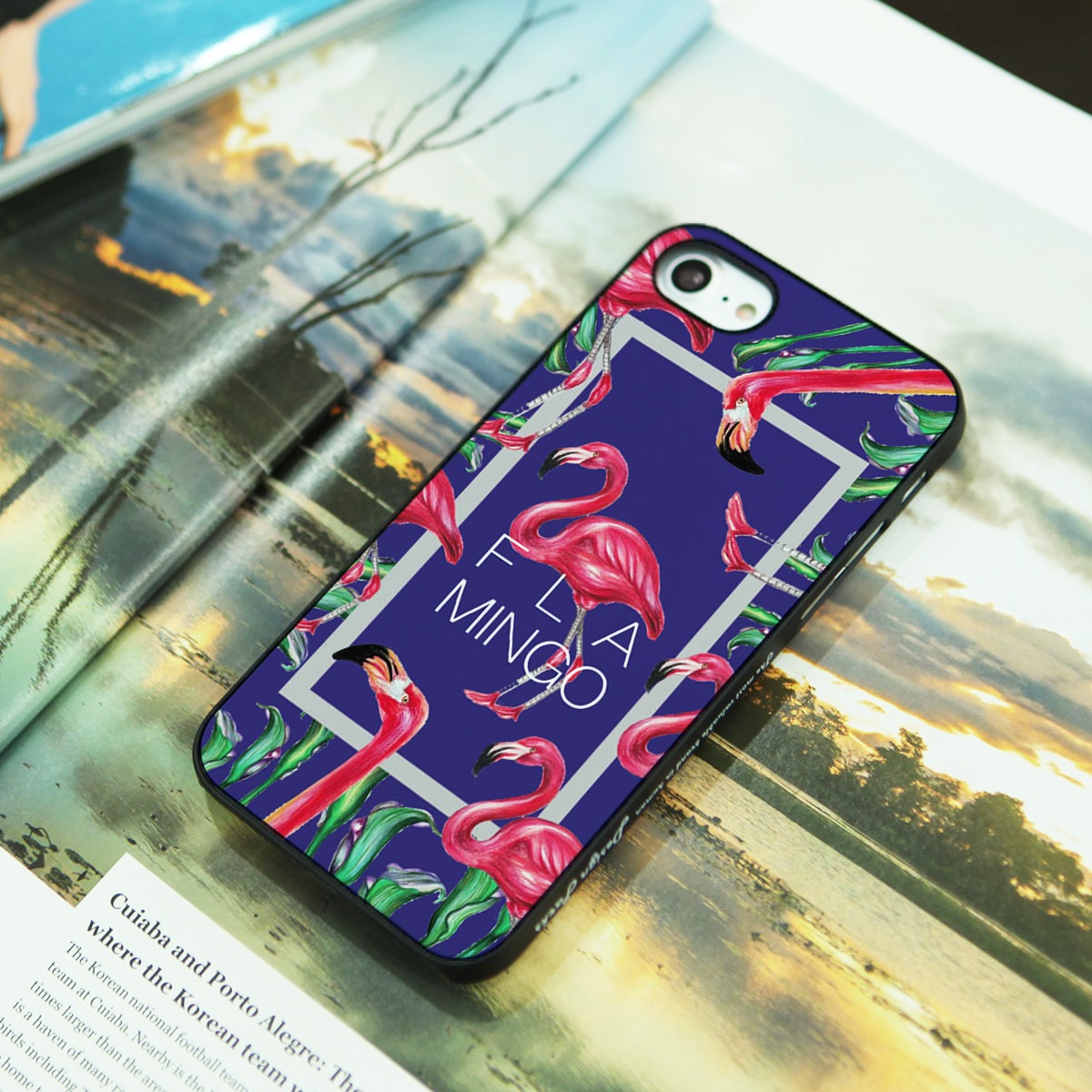 iPhone SE (第3世代) ケース カバー Dparks ブラックケース FLAMINGO SQUARE [iPhone SE3/SE2/8/7]