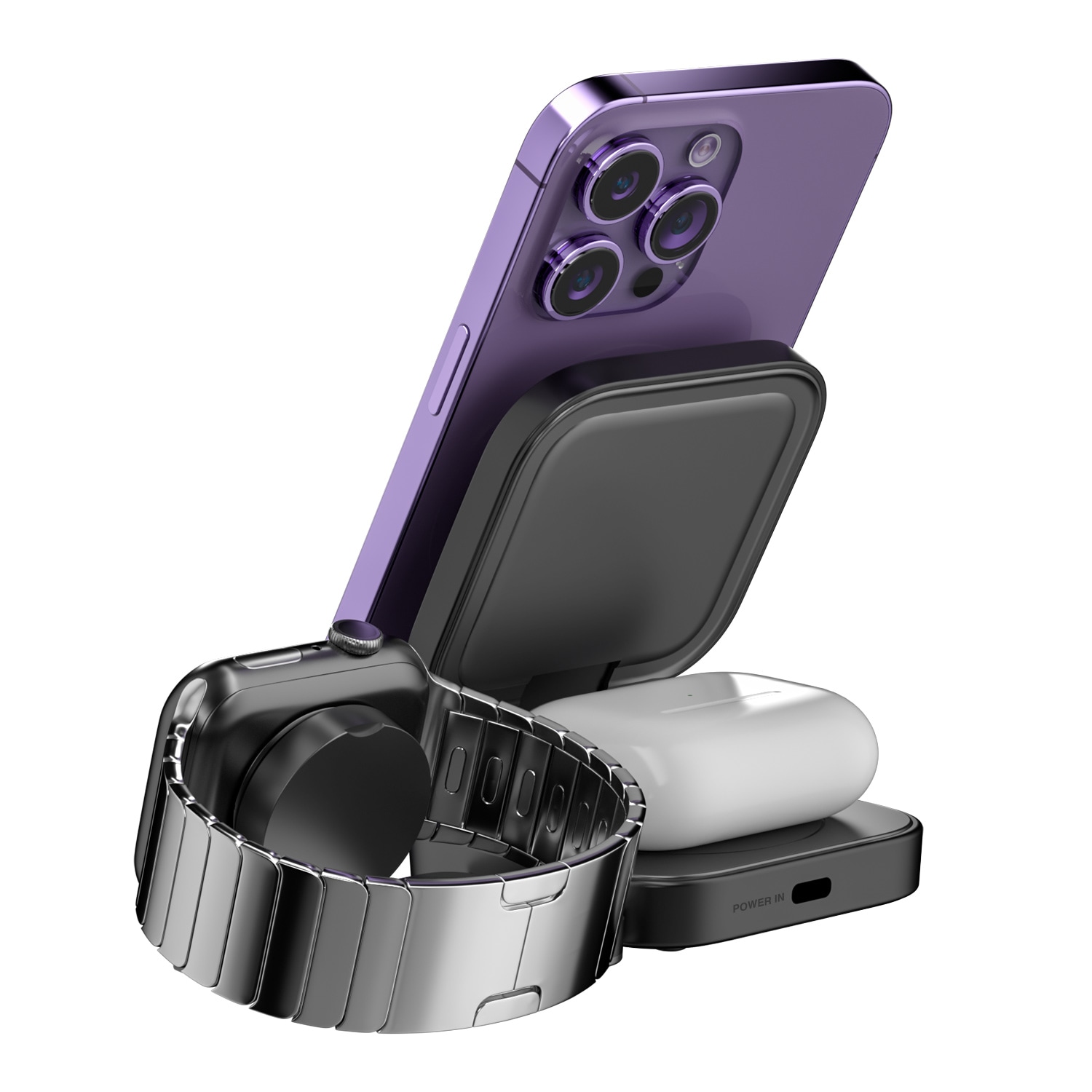 HACRAY 3in1 折りたたみ式 ワイヤレス充電 スタンド 持ち運び MagSafe対応 for iPhoneｘApple WatchｘAirPodsｘAndroid