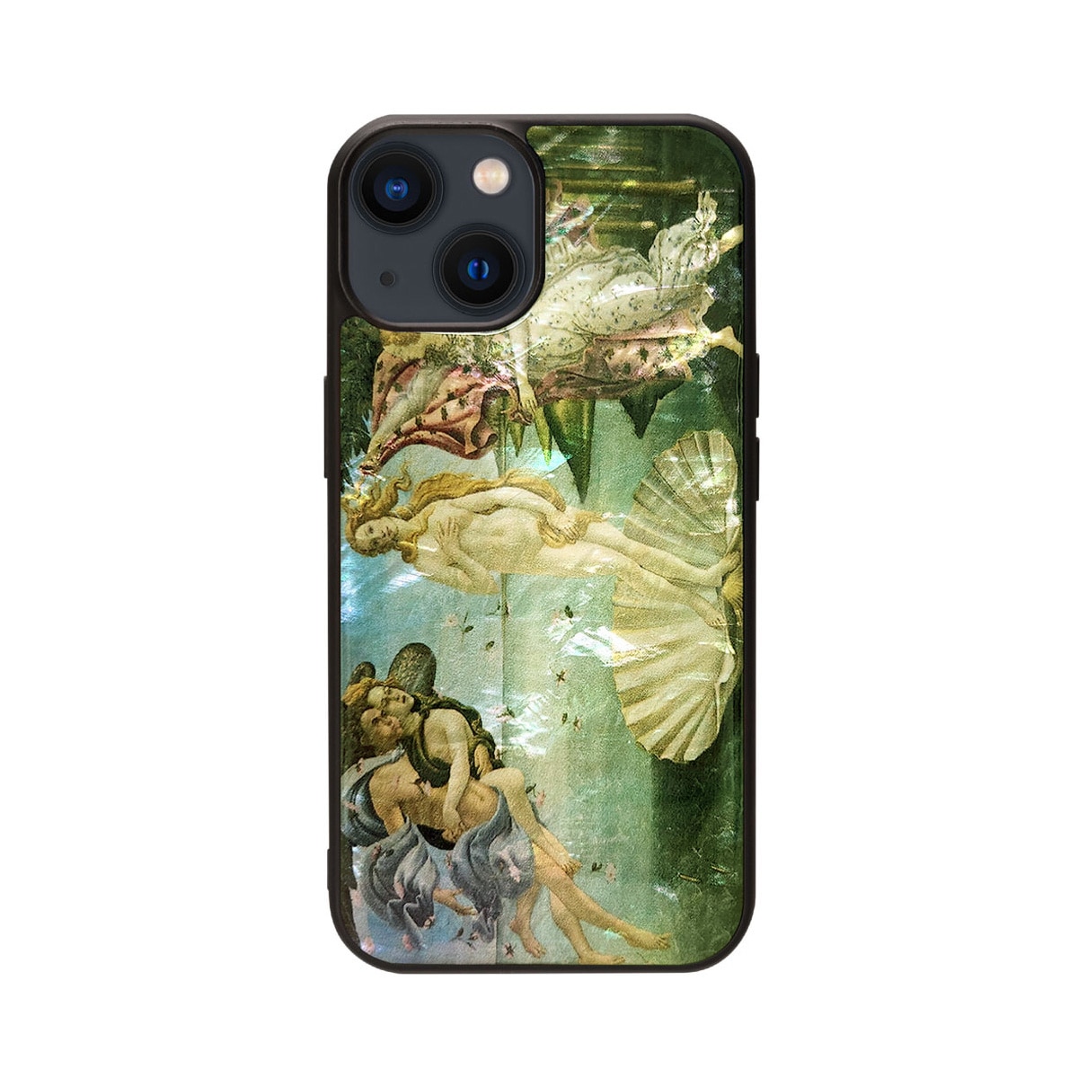 ikins [ iPhone 15 / 15 Pro 用] 天然貝ケース ヴィーナスの誕生 光沢 パール 名画 La Nascita di Venere