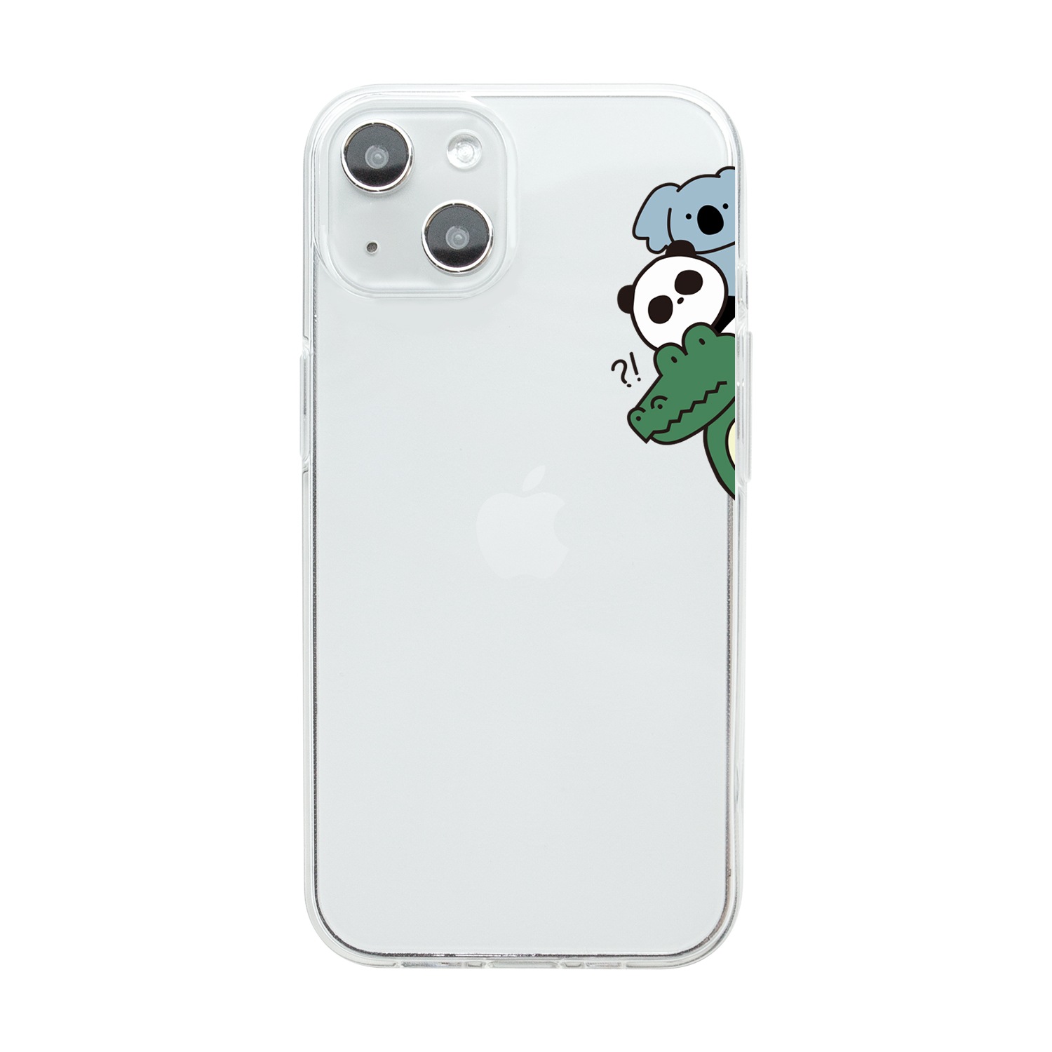 Dparks [ iPhone 14 / iPhone 14 Pro ] ソフトクリアケース ネコとイヌのおでかけ、コアラ・パンダ・ワニのぞき