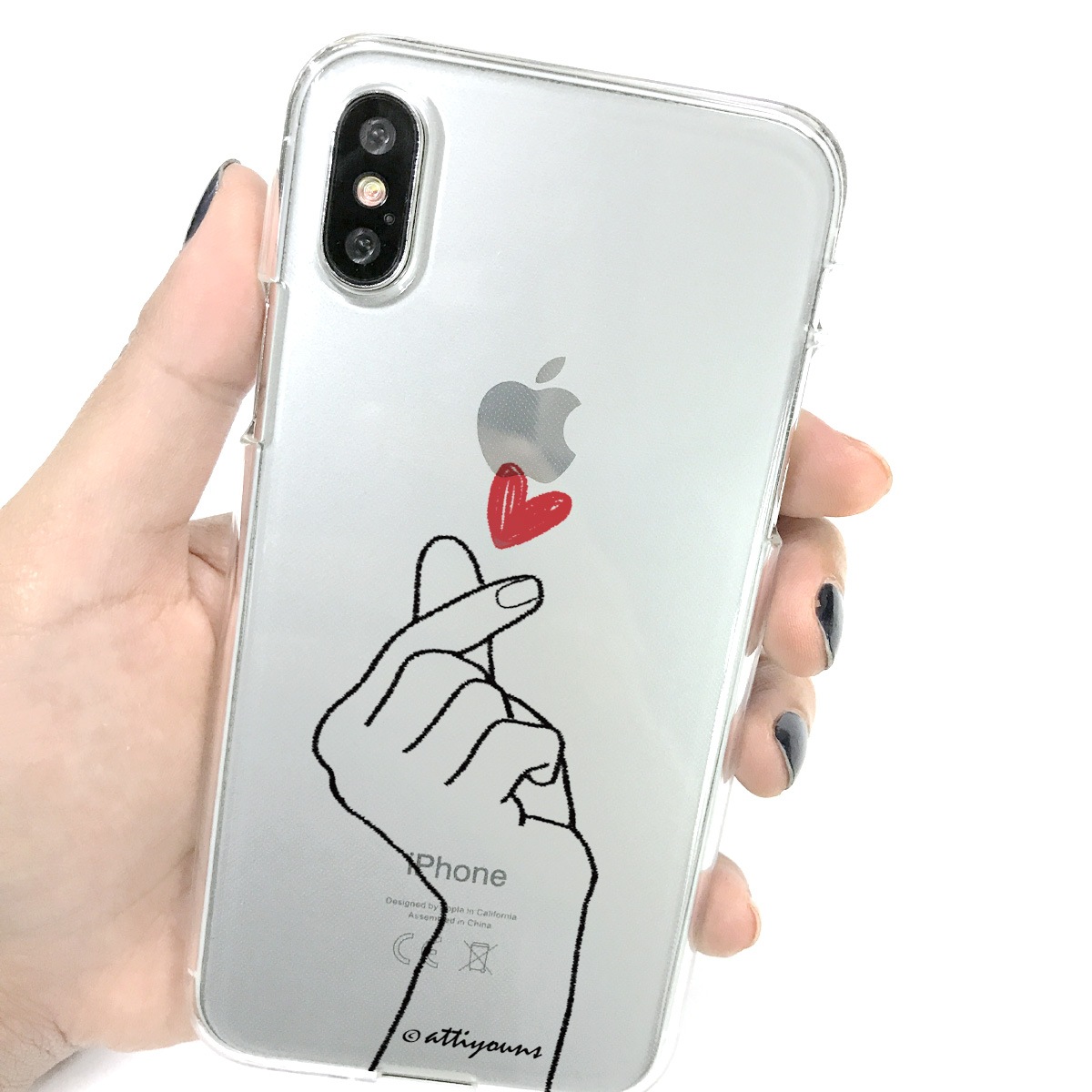 iPhone XS / X ケース Dparks ソフトクリアケース 指ハート（ディーパークス ユビハート）アイフォン カバー