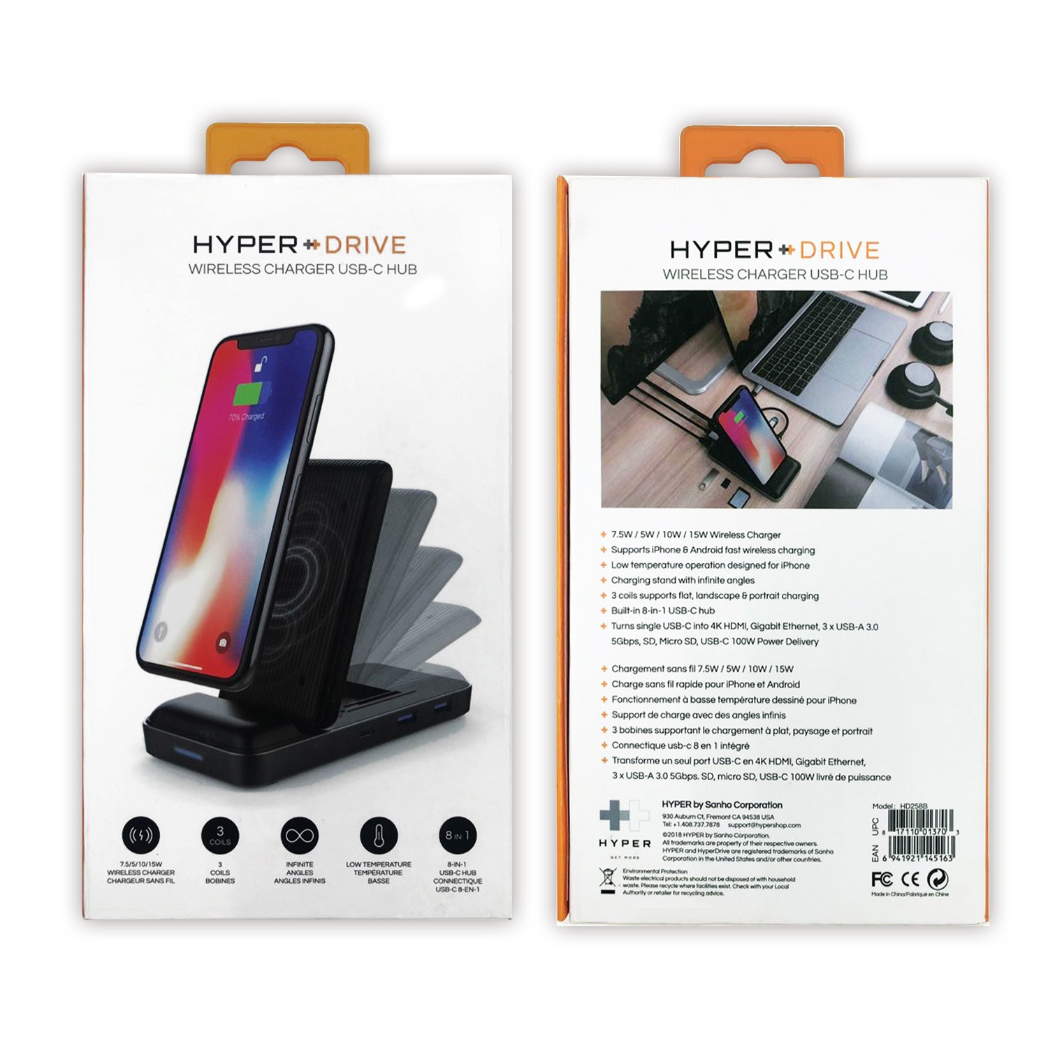HyperDrive 8in1 USB-C Hub + Qi Wireless Charger Stand HYPER++