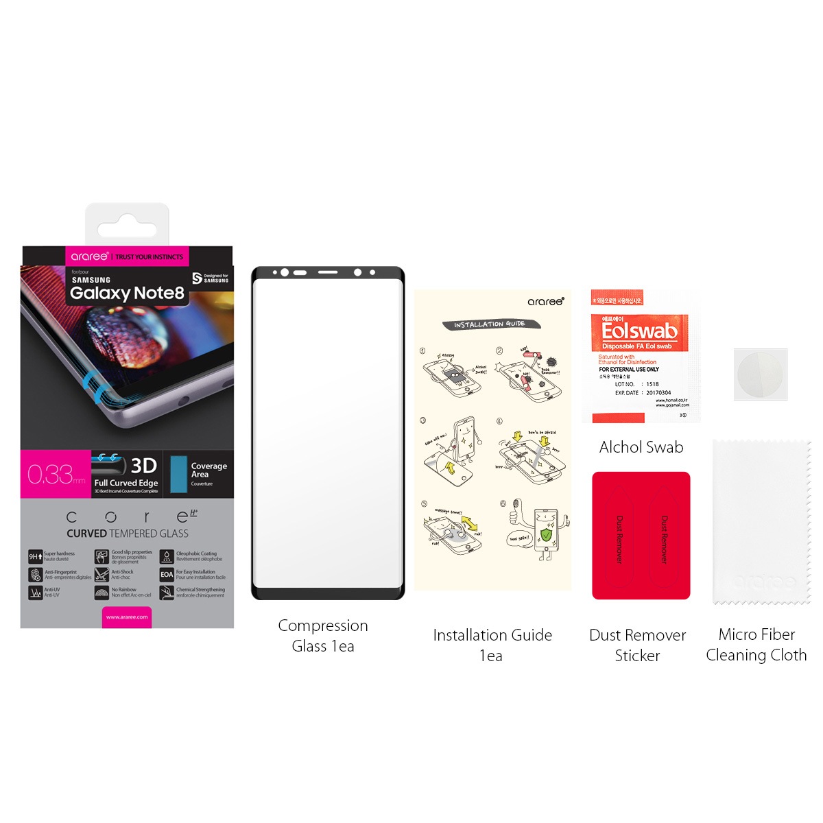 Galaxy Note8 液晶保護フィルム araree 液晶保護 ガラスフィルム Core Platinum（アラリー コアプラチナム）ブラックエッジ ギャラクシー ノートエイト 全面保護 液晶保護 強化ガラス SC-01K SCV37