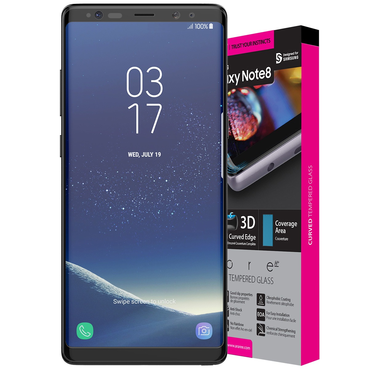 Galaxy Note8 液晶保護フィルム araree 液晶保護 ガラスフィルム Core Platinum（アラリー コアプラチナム）ブラックエッジ ギャラクシー ノートエイト 全面保護 液晶保護 強化ガラス SC-01K SCV37