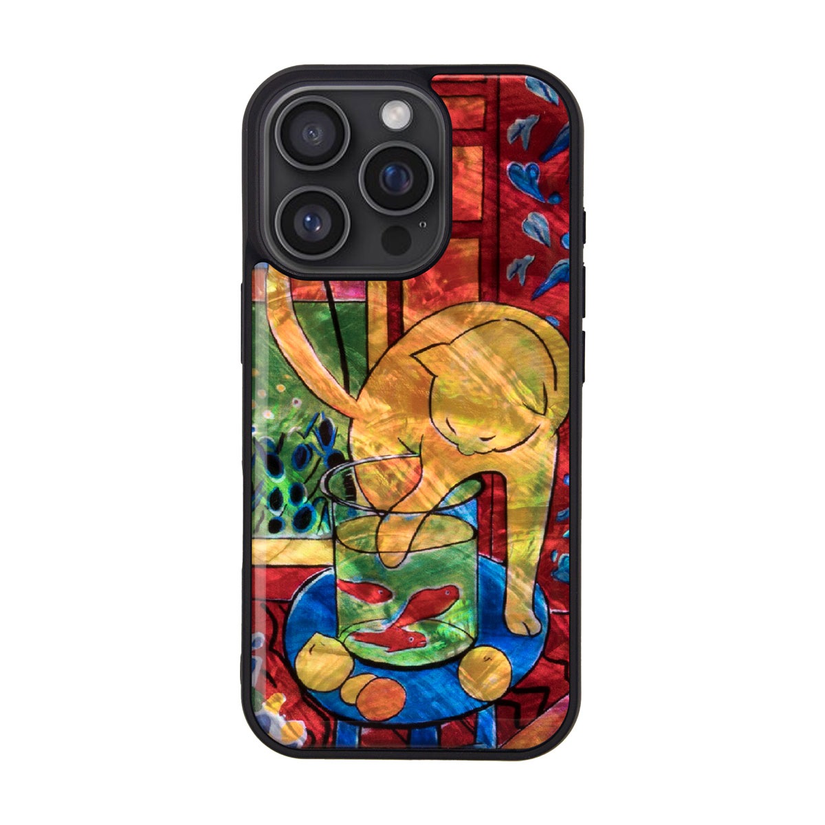 [ iPhone 17 / iPhone Air / 17 Pro 用] 天然貝ケース 魚と猫 for iPhone 16 / 16 Pro