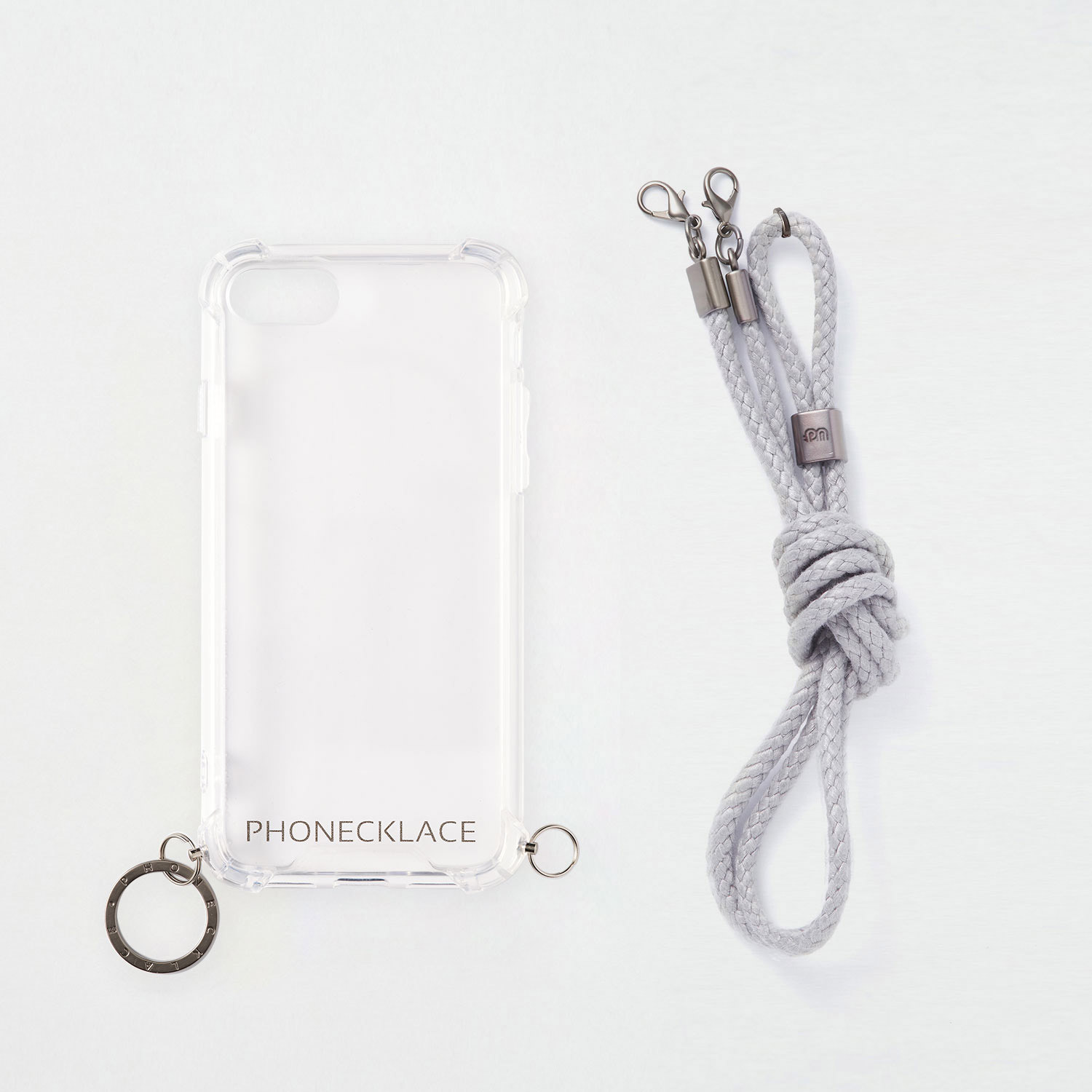 iPhone SE3 ケース スマホショルダー クリア バックカバー Phonecklace ロープショルダーストラップ付き 【 iPhone 13/13 Pro/12 Pro/12/12 mini/SE (第3/2世代)/8/7 】