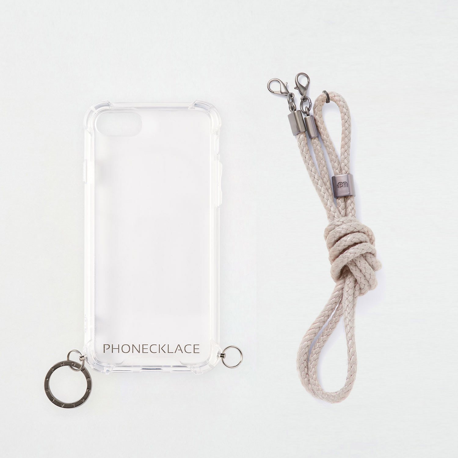 iPhone SE3 ケース スマホショルダー クリア バックカバー Phonecklace ロープショルダーストラップ付き 【 iPhone 13/13 Pro/12 Pro/12/12 mini/SE (第3/2世代)/8/7 】