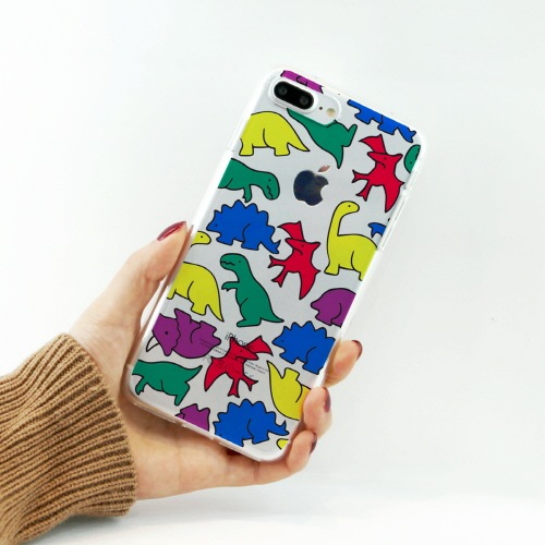 iPhone 8 Plus / 7 Plus ケース Dparks ソフトクリアケース カラフルザウルス （ディーパークス） アイフォン カバー バータイプ