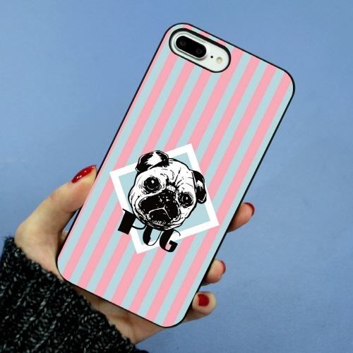 iPhone 8 Plus / 7 Plus ケース Dparks ブラックケース ストライプ パグ（ディーパークス）アイフォン カバー イヌ