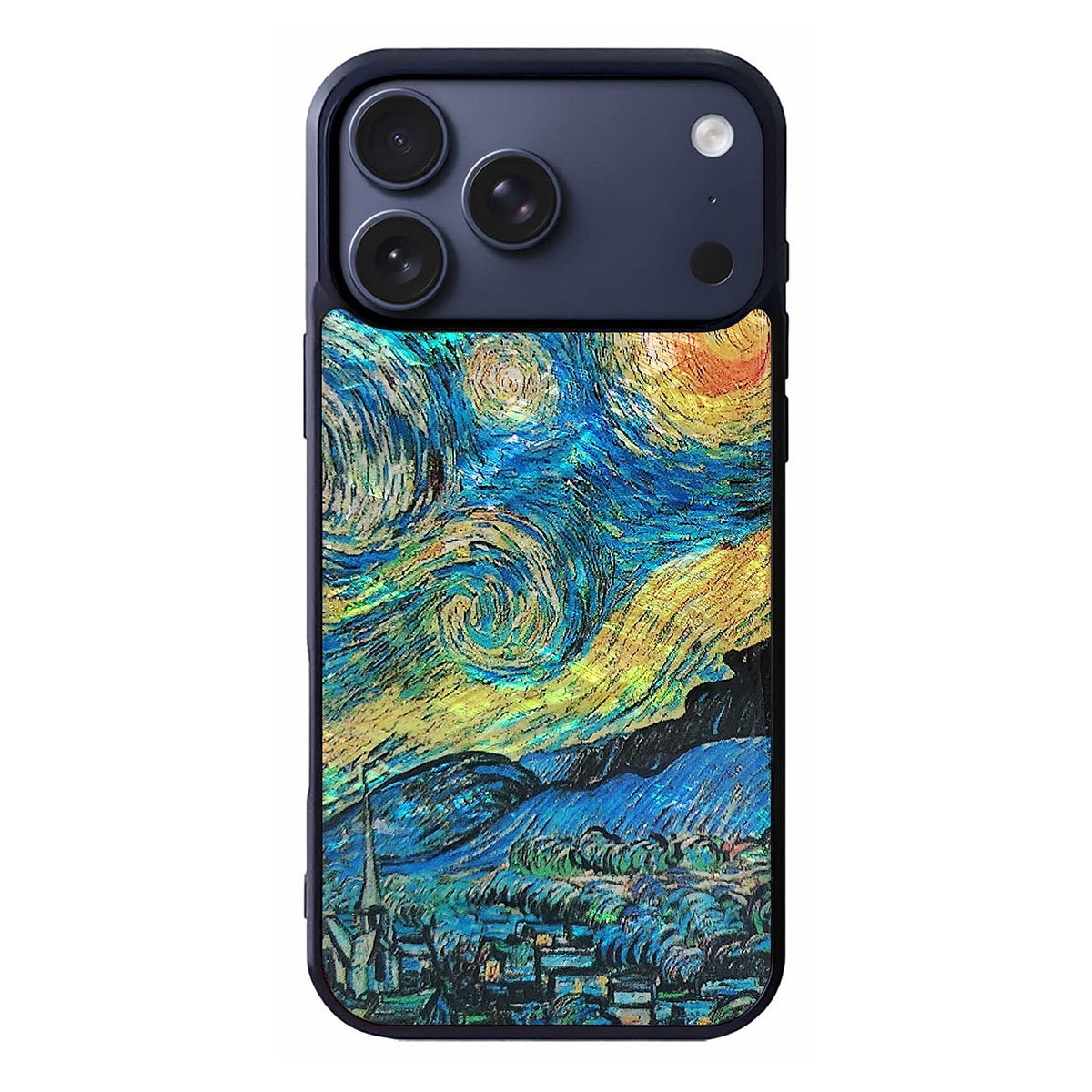 [ iPhone 17 Pro Max 用] 天然貝ケース ゴッホ 名画シリーズ 夜のカフェテラス 星月夜 ひまわり for iPhone 16 Plus / 16 Pro Max